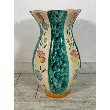 GRANDE VASO CERAMICA POLICROMA PUCCI UMBERTIDE anni 40 VERDE SMERALDO FIORI H 51