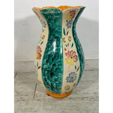 GRANDE VASO CERAMICA POLICROMA PUCCI UMBERTIDE anni 40 VERDE SMERALDO FIORI H 51