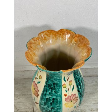 GRANDE VASO CERAMICA POLICROMA PUCCI UMBERTIDE anni 40 VERDE SMERALDO FIORI H 51