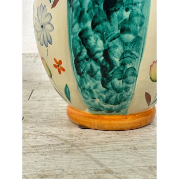 GRANDE VASO CERAMICA POLICROMA PUCCI UMBERTIDE anni 40 VERDE SMERALDO FIORI H 51