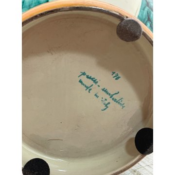 GRANDE VASO CERAMICA POLICROMA PUCCI UMBERTIDE anni 40 VERDE SMERALDO FIORI H 51