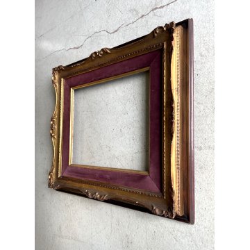 ANTICA DOPPIA CORNICE LEGNO DORATO DECORATO PASSEPARTOUT BORDEAUX 58x50,5 cm 900