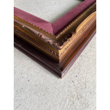 ANTICA DOPPIA CORNICE LEGNO DORATO DECORATO PASSEPARTOUT BORDEAUX 58x50,5 cm 900