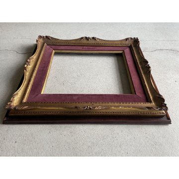 ANTICA DOPPIA CORNICE LEGNO DORATO DECORATO PASSEPARTOUT BORDEAUX 58x50,5 cm 900