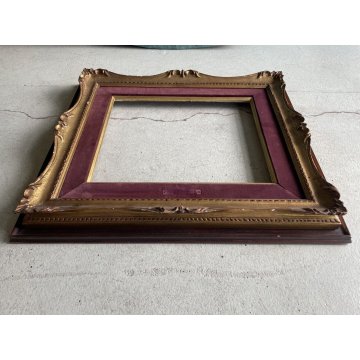 ANTICA DOPPIA CORNICE LEGNO DORATO DECORATO PASSEPARTOUT BORDEAUX 58x50,5 cm 900