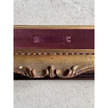 ANTICA DOPPIA CORNICE LEGNO DORATO DECORATO PASSEPARTOUT BORDEAUX 58x50,5 cm 900