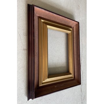 ANTICA DOPPIA CORNICE LEGNO RIVESTITO VELLUTO LEGNO DORATO 53 x 43 cm EPOCA '900