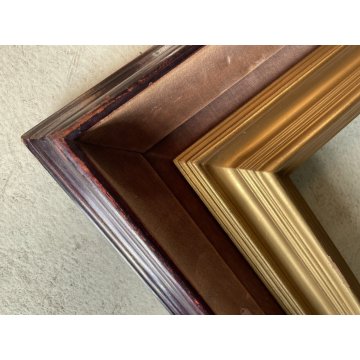 ANTICA DOPPIA CORNICE LEGNO RIVESTITO VELLUTO LEGNO DORATO 53 x 43 cm EPOCA '900