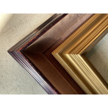 ANTICA DOPPIA CORNICE LEGNO RIVESTITO VELLUTO LEGNO DORATO 53 x 43 cm EPOCA '900