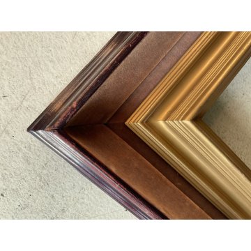 ANTICA DOPPIA CORNICE LEGNO RIVESTITO VELLUTO LEGNO DORATO 53 x 43 cm EPOCA '900