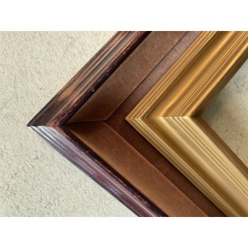 ANTICA DOPPIA CORNICE LEGNO RIVESTITO VELLUTO LEGNO DORATO 53 x 43 cm EPOCA '900