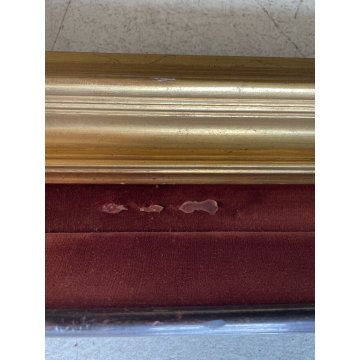 ANTICA DOPPIA CORNICE LEGNO RIVESTITO VELLUTO LEGNO DORATO 44 x 52 cm EPOCA '900