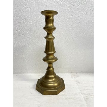 ANTICO CANDELIERE OTTONE VINTAGE BRASS CANDLE HOLDER PORTA CANDELE 24 cm/h '900