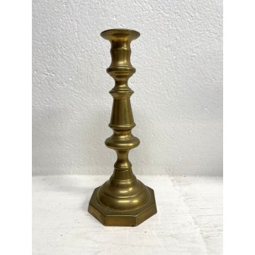 ANTICO CANDELIERE OTTONE VINTAGE BRASS CANDLE HOLDER PORTA CANDELE 24 cm/h '900