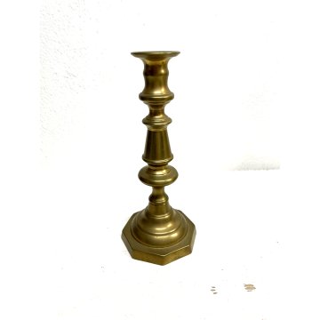 ANTICO CANDELIERE OTTONE VINTAGE BRASS CANDLE HOLDER PORTA CANDELE 24 cm/h '900