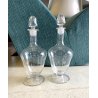 COPPIA BOTTIGLIE DECANTER LIQUORE VINTAGE VETRO SOFFIATO DECORO MOLATO TAPPI '50