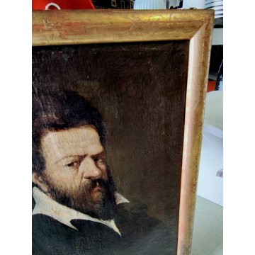 ANTICO QUADRO OLIO TELA G. Battista Morone RITRATTO NOBILUOMO epoca 1500 CORNICE