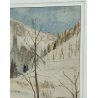 ANTICO QUADRO firmato 1945 ACQUERELLO dipinto MONTAGNA SVIZZERA Tamis NEVE