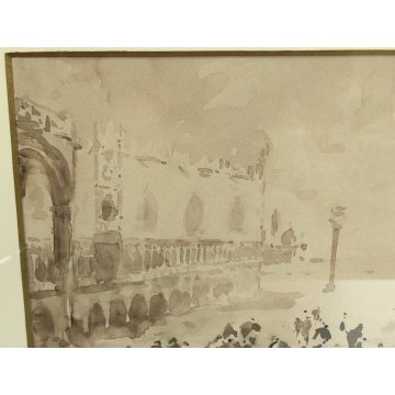 ANTICO QUADRO firmato ACQUERELLO dipinto Piazza San Marco VENEZIA epoca 900