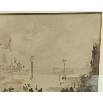 ANTICO QUADRO firmato ACQUERELLO dipinto Piazza San Marco VENEZIA epoca 900