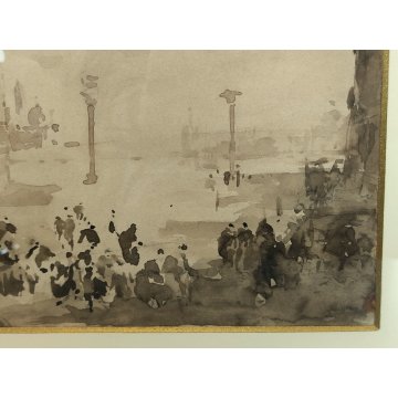 ANTICO QUADRO firmato ACQUERELLO dipinto Piazza San Marco VENEZIA epoca 900