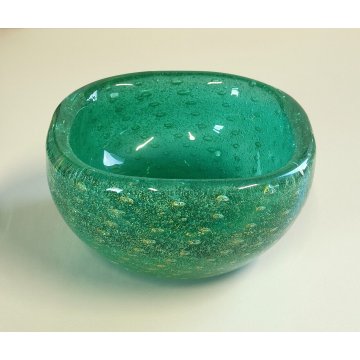 VASO VETRO DESIGN verde SOMMERSO BOLLICINE anni 40 Carlo Scarpa VENINI MURANO