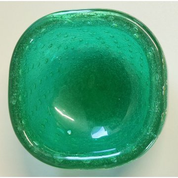 VASO VETRO DESIGN verde SOMMERSO BOLLICINE anni 40 Carlo Scarpa VENINI MURANO