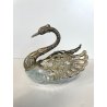 ANTICA SALIERA CIGNO CRISTALLO ALI METALLO ARGENTATO CUCCHIAINI SWAN SPOON '900