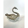ANTICA SALIERA CIGNO CRISTALLO ALI METALLO ARGENTATO CUCCHIAINI SWAN SPOON '900