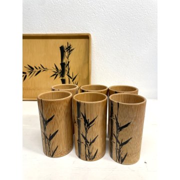 VINTAGE TIKI BAR COCKTAIL SET 12pz BAMBOO TRAY ICE BUCKET 6 CUP SHAKER JAPAN '50