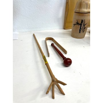 VINTAGE TIKI BAR COCKTAIL SET 12pz BAMBOO TRAY ICE BUCKET 6 CUP SHAKER JAPAN '50