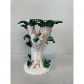 COPPIA CANDELABRO VINTAGE CERAMICA MAIOLICA VIETRI CANDELIERE VASO RAMI FOGLIATI