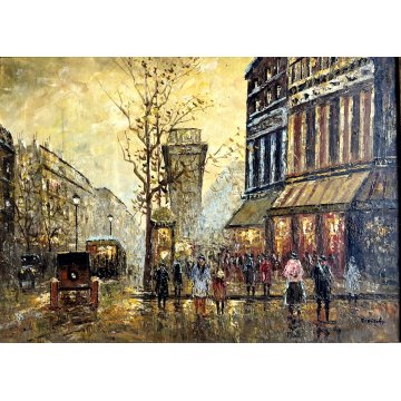 QUADRO DIPINTO OLIO "Alain Burnet" MATERICO SPATOLA VEDUTA IMPRESSIONISTA PARIGI