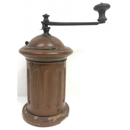 ANTICO MACININO DA CAFFE CILINDRICO LUCIDATO LEGNO FERRO OLD EPOCA MANUALE ITALY