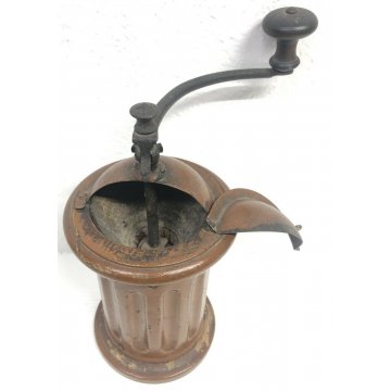 ANTICO MACININO DA CAFFE CILINDRICO LUCIDATO LEGNO FERRO OLD EPOCA MANUALE ITALY