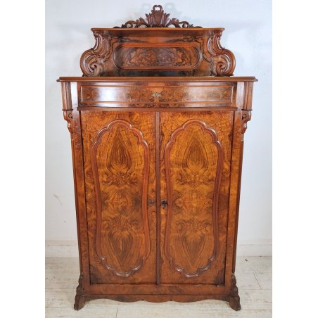 ANTICA CREDENZA con ALZATA epoca '800 BIEDERMEIER Germania LEGNO NOCE RADICA old