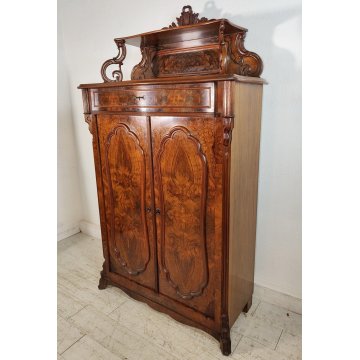 ANTICA CREDENZA con ALZATA epoca '800 BIEDERMEIER Germania LEGNO NOCE RADICA old