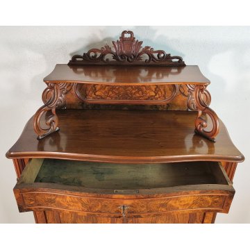 ANTICA CREDENZA con ALZATA epoca '800 BIEDERMEIER Germania LEGNO NOCE RADICA old