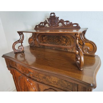 ANTICA CREDENZA con ALZATA epoca '800 BIEDERMEIER Germania LEGNO NOCE RADICA old