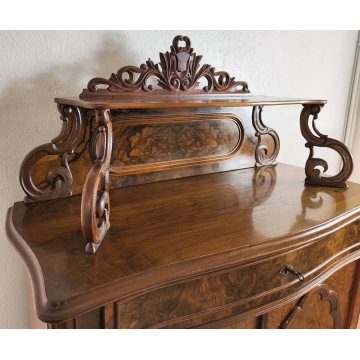 ANTICA CREDENZA con ALZATA epoca '800 BIEDERMEIER Germania LEGNO NOCE RADICA old