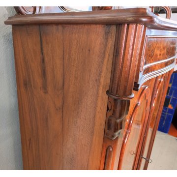 ANTICA CREDENZA con ALZATA epoca '800 BIEDERMEIER Germania LEGNO NOCE RADICA old