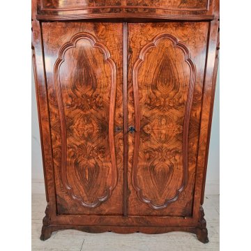 ANTICA CREDENZA con ALZATA epoca '800 BIEDERMEIER Germania LEGNO NOCE RADICA old