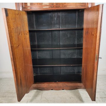 ANTICA CREDENZA con ALZATA epoca '800 BIEDERMEIER Germania LEGNO NOCE RADICA old