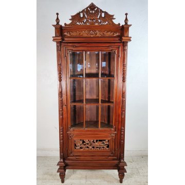 ANTICA VETRINA ANGOLIERA epoca 900 CANTONALE Germania LEGNO MOGANO stipo ETAGERE