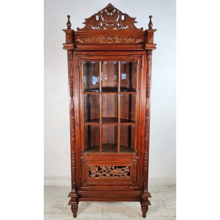 ANTICA VETRINA ANGOLIERA epoca 900 CANTONALE Germania LEGNO MOGANO stipo ETAGERE