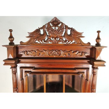 ANTICA VETRINA ANGOLIERA epoca 900 CANTONALE Germania LEGNO MOGANO stipo ETAGERE