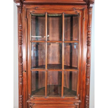 ANTICA VETRINA ANGOLIERA epoca 900 CANTONALE Germania LEGNO MOGANO stipo ETAGERE