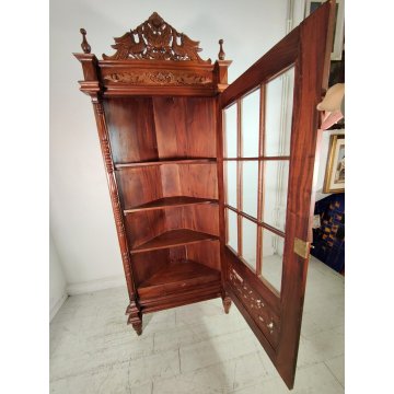 ANTICA VETRINA ANGOLIERA epoca 900 CANTONALE Germania LEGNO MOGANO stipo ETAGERE