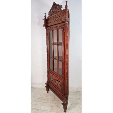 ANTICA VETRINA ANGOLIERA epoca 900 CANTONALE Germania LEGNO MOGANO stipo ETAGERE