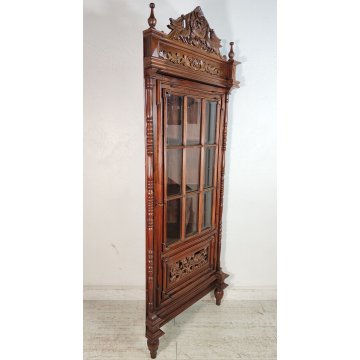 ANTICA VETRINA ANGOLIERA epoca 900 CANTONALE Germania LEGNO MOGANO stipo ETAGERE